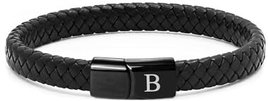 TOLOWOBK Lederarmband Herren mit Buchstaben Gravur Schwarz Geflochten | Personalisiertes A-Z Buchstaben Armband Edelstahl Magnetverschluss Armbänder Geschenke für Männer Jungs Schulstart Geburtstag