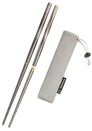 Thous Winds Titanium Chopsticks, Foldable Ultralight Chopsticks, Reusable Utensils for Camping Backpacking Hiking Travel Home, 9-inch, with Storage Bag