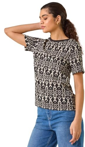 Roman Originals Textured Spot Stretch Top for Women UK - Ladies Everyday Autumn Winter Round Neckline Comfy Soft Evening Vacation Work Party Night Out - Black - Size 20