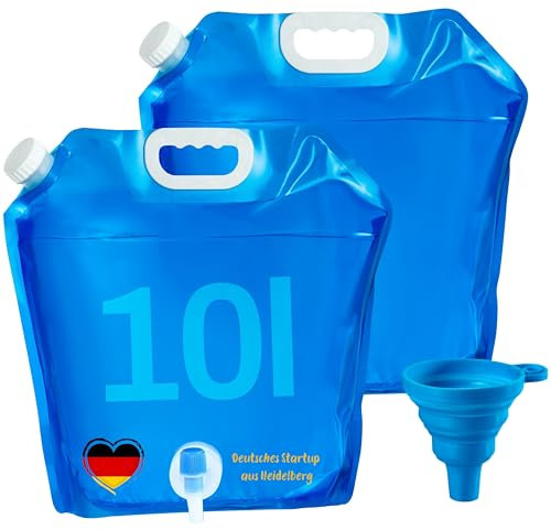 NPEX Wasserkanister faltbar 2×10 L mit Ventil – Faltbarer Wasserkanister/Trinkwasserkanister faltbar für Outdoor & Camping – BPA-freier Wasserbehälter faltbar – Wasseraufbewahrung & Notvorrat
