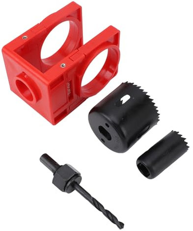 Lock Installation Set with Guide Template, Hole Saw for Wooden Doors Deadbolts, Steel, Carbon, Plastic (Red)