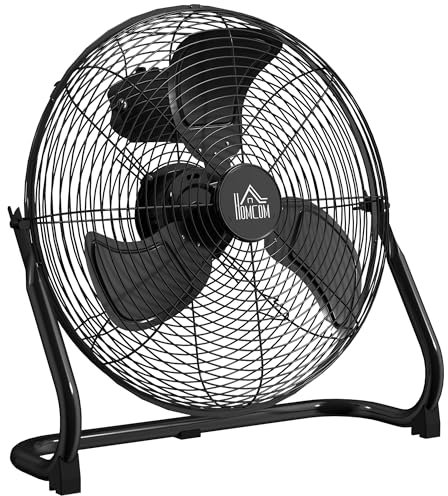 HOMCOM Windmaschine Retro Stil Tischventilator Elektrischer Ventilator mit 3 Geschwindigkeitsstufen, um 120° verstellbarer Winkel Bodenventilator für Zuhause, Büro, Schlafzimmer, Schwarz