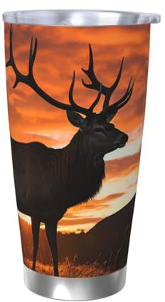 LKWSCGHM Red Deer Bull Elk Sunset Tumbler with Lids, 20 oz Double Wall Vacuum Water Bottle Stainless Steel Insulated Coffee Mug Leakproof Travel Thermal Cup for Hot and Cold Drinks