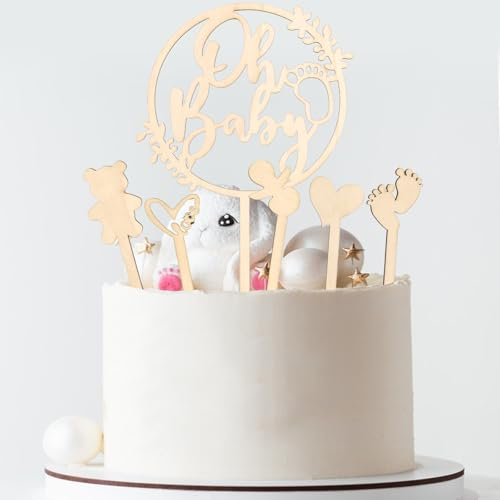 Oh Baby Wooden Cake Topper - Essential Decor for Baby Shower & Gender Betrayal | Perfect for Nappy Cake & All Cakes | Ideal for Expecting Parents & Party Planner (Baby Shower)