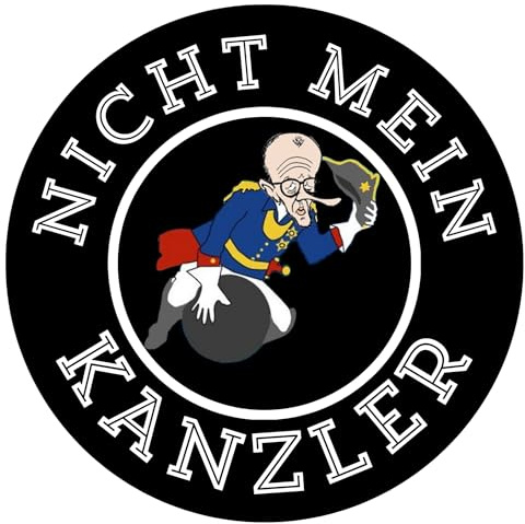 Nicht Mein Kanzler Aufkleber, Rund, Baron von Münchhausen Design, Schwarz, CDU Kritik, Merz, 2 Stück, Politischer Humor, Sticker (Matt)