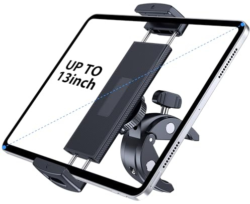 CreaDream Tablet Holder Mount for Spin Bike/Treadmill/Stroller, Fits 4-13'' | Sturdy Aluminum Clamp for Spin Bikes, Treadmills, Strollers and Peloton, Secure & Adjustable, Fits 4.7-13 tablets & phones.