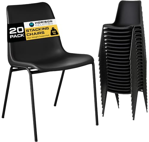 Horison Industries Stackable Plastic Chairs, Black, 20 Pack, 80x45x36cm | Horison Industries Stackable Plastic Chairs, Black, 20 Pack, 80x45x36cm