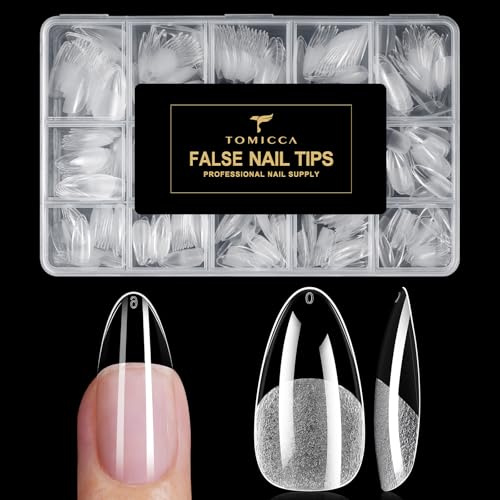 TOMICCA 510Pcs Pre-Shaped Medium Almond False Nails for Nail Extension | 15Sizes Ultra-Matte Clear Press On Nails, Acrylic Nail Tips, Buff-Free, Comfortable, Natural Look, Long-Lasting