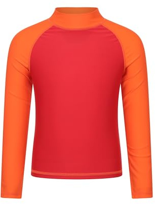 Mountain Warehouse Kids Rash Vest - UV Protection Rash Guard, Long Sleeves Childrens Rash Shirt, Flat Seams, Quick Drying, Stretch Fabric - Spring Summer, Swimming Dark Red Kids Size 5-6 Years
