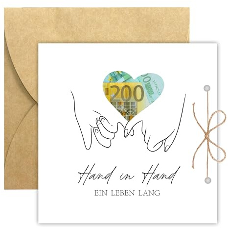 Legezon Hochzeitskarte mit Umschlag aus Kraftpapier -Gestaltet Für Das Brautpaar, Motiv Hand In Hand Für Immer In Herzform, Ideal Für Hochzeitstage Und Zur Hochzeitsbeglückwünschung