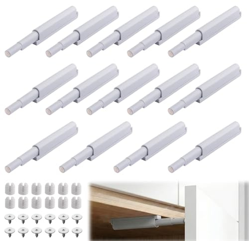 Push to Open Türöffner, 14 Stück Entriegelungsriegel, Schranktür Dämpfer Magnetische Türschnäpper für Schranktüren Küchenschrank Möbeltür Bücherschränken Schubladenv (Grau)