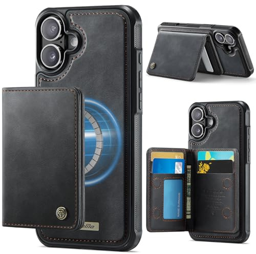 iEWFEN Wallet for iPhone 16 Case with MagSafe, RFID Blocking 2 in 1 Detachable Magnetic Leather Cover with Card Slot Holder for Men Women (Black)