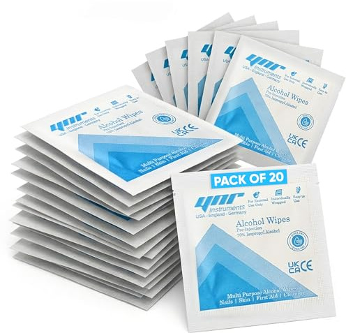 YNR 70% Alcohol Pre-Injection Isopropyl Wipes - Individually Wrapped First Aid Skin Cleaning Easy-Tear Sachet Wipes 20 Sachets