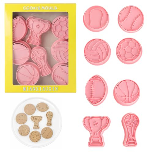 Fußball Plätzchen Ausstecher Set 8 Stück Keksausstecher Sport Cookie Cutter aus Lebensmittel-PP Ausstechform für Fondant Kekse Tortendeko Geburtstag Fußballparty und WM Backen