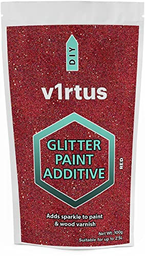 v1rtus Glitter Paint Additive - Red | Metallic Flakes for Adding Sparkle to Paints & Wood Varnish | Add to Emulsion, Acrylic & Latex for Indoor Sparkly Walls | 100 g