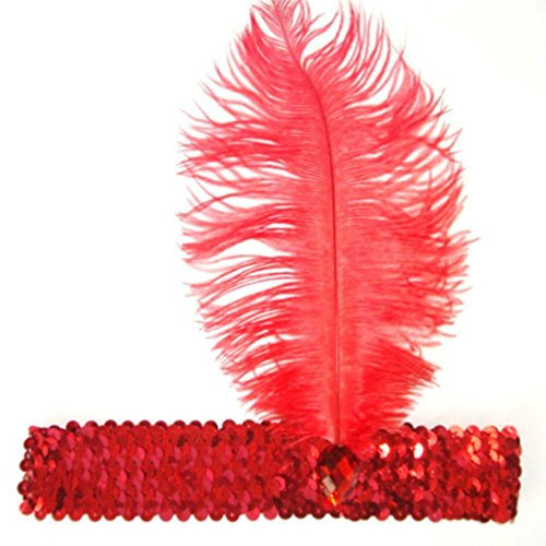 Gemini_mall® Charleston Damen Stirnband mit Federn, 1920er-Jahre-Gatsby-Flapper, Kopfbedeckung, Rot