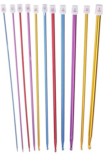Zuoyou Crochet Hooks 11 Pack Diverse Size Assorted Color Tunisian Afghan Aluminum Knitting Needles Set (2mm to 8mm)