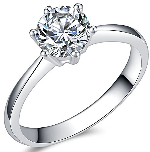 1.0 Carat Classical Stainless Steel Solitaire Engagement Ring (Silver, J)