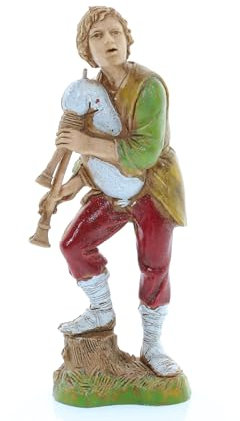 Moranduzzo Dudelsackspieler H 8,8 cm für Krippe Maßstab 1:20 – Standard 10 – Unzerbrechliche Figur, Stil '700, Handbemalt, Bildhauer M. Landi