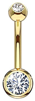 Paula & Fritz® Bauch-nabelpiercing ECHTGOLD 14 Karat Weißgold Gelbgold Bananabell Bauch-Piercing Doppelte Kugel Zirkonia Clear GDN04-140846-DYC