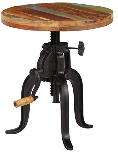 Festnight Beistelltisch Wohnzimmertisch Runder Seitentisch Couchtische Höhenverstellbar 45x(45-62) cm Recyceltes Massivholz und Gusseisen