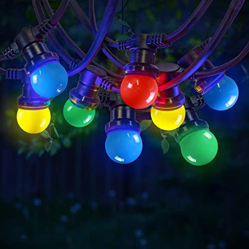 SKYLANTERN® Partylichterkette 30m Außen bunt – 30 E27 Glühbirnen (blau, rot, gelb, grün) – IP65 wasserdicht – Profi-Qualität LED Lichterkette für Garten & Terrasse
