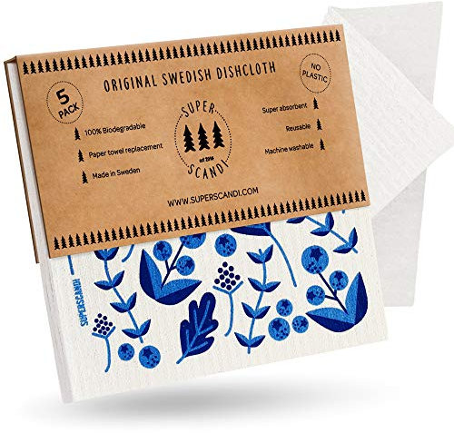 SUPERSCANDI Putzlappen im 5er Pack - 100% Biologisch Abbaubar & Kompostierbar | Wiederverwendbare&Lebensmittelsichere Spültücher,Ohne Plastik |Für Jede Oberfläche Geeignete Spüllappen | Blaubeere
