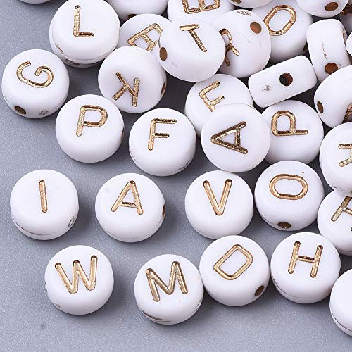 Cheriswelry About 3650pcs White Acrylic Alphabet Beads 7mm Rose Gold Flat Round Disc Coin A-Z Letter Spacer Beads Charms for Jewellery Bracelet Making