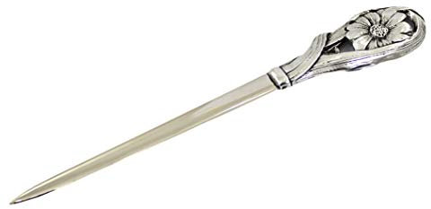 Cavagnini, Eleganter Brieföffner aus Edelstahl und Zinn, inklusive Geschenkbox (Blume)