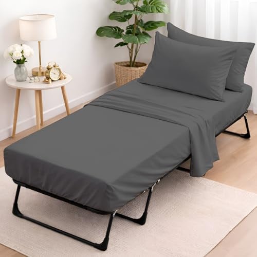 Bettwäsche-Set für Kinderbetten, 30 x 75 cm, Baumwolle, 76.2 x 190.5 cm, Spannbetttuch, perfekt für schmale Doppelbett, Kinderbett, Wohnmobil-Etagenbett, Campingbett, Gästebett, Babybett, dunkelgrau