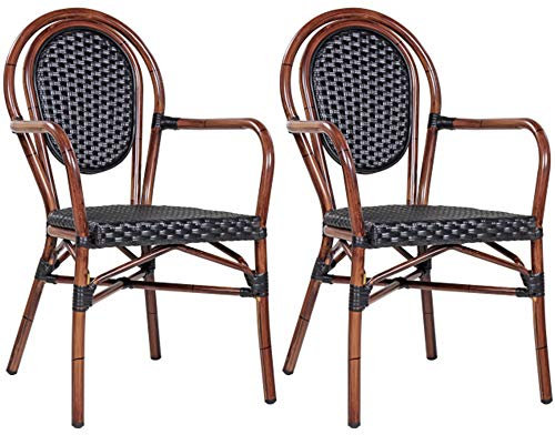 pemora 2-er Set Bistrostuhl Bambu AL mit Armlehnen Metallstuhl Gartenstuhl Outdoor-Stuhl Terrassenstuhl Gastronomie Stuhl in schwarz