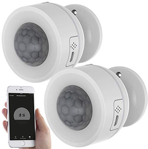 Luminea Home Control Bewegungsmelder klein: 2er-Set WLAN-Bewegungsmelder, Temperatur- & Luftfeuchtigkeits-Sensor (Bewegungsmelder innen nachrüsten, Mini-PIR-Bewegungsmelder)