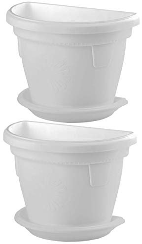Design 2X Blumenkübel Blumentopf 2,4 L in Weiß für die Wand hängend Pflanztopf Blumenkasten mit integrierter Wasserauffangschale/Untersetzer