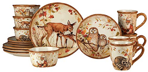 Certified International Pine Forest Geschirr-Set, 16-teilig, Braun