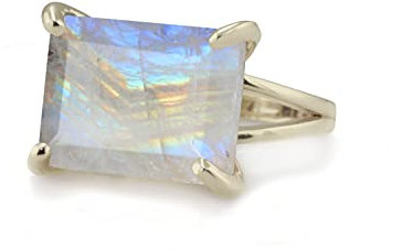 Auffälliger Mondstein in 925 Sterling Silber - Mode, Statement, Bohème-Schmuck - Individuelle Edelstein Mondstein Ringe für Frauen - Elegantes Juni Geburtsstein Geschenk für Sie - mit Schmuck-Box