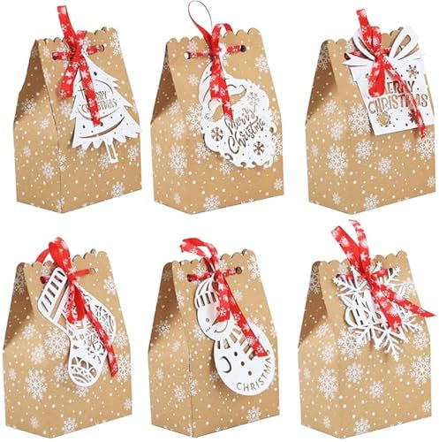 Adventskalender Geschenktüten - 24 Stück Weihnachten Papiertüten zum Befüllen, Kraft Papier Tüten für Party (A)