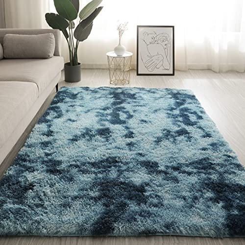 GUOYUYU Teppiche Modern 80x180cm Super Soft Waschbar bis 30 Grad Hochflor-Teppich Schlafzimmer Rug extra weich Schaffell Imitat für Wohnzimmer, Kinderzimmer, Schlafzimmer und die Küche, Dunkelblau