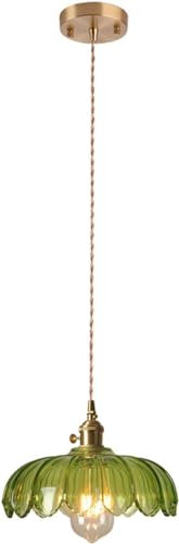 LegendTech Glass Pendant Light Fixtures Lotus Lamp Shade and E27 Brass Socket Ceiling Lighting for Kitchen Bedroom (Green)