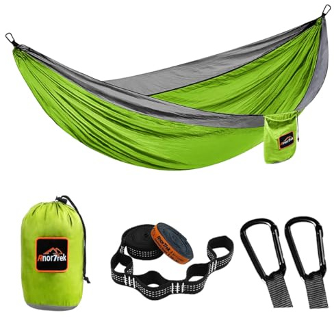 Anortrek Outdoor Hängematte 1 Person 280x140 cm [249kg Tragkraft] Ultraleicht – Camping-Zubehör mit Baumgurten, Atmungsaktive Nylon Reisehängematte für Wanderung & Garten