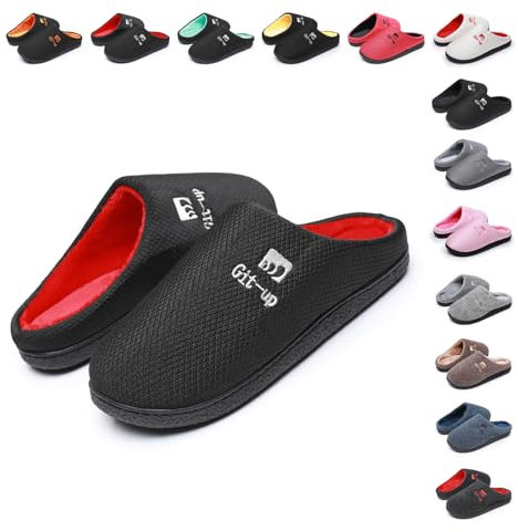 Git-up Pantoufles en Mousse à Mémoire de Forme pour Hommes et Femmes Chaussures de Maison Douces Chaudes et Larges Semelle Intérieure et Extérieure Antidérapante, rouge 40/41