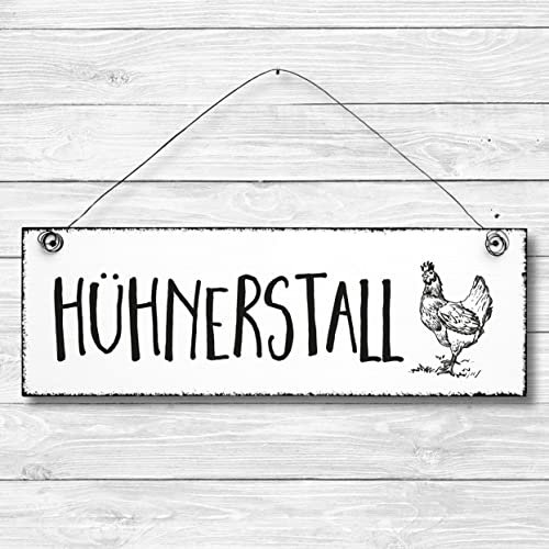 Hühnerstall - Schild Dekoschild Türschild Wandschild Holz 10x30cm - Holzschild Holzdruck Holzbild Tür Deko Schild