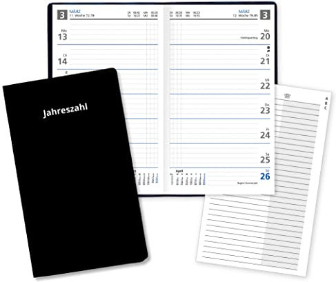 Wochentaschenkalender Sekunda 2025 Taschenplaner in Blau mit Adressheft und PVC Einband in Schwarz Made in Germany