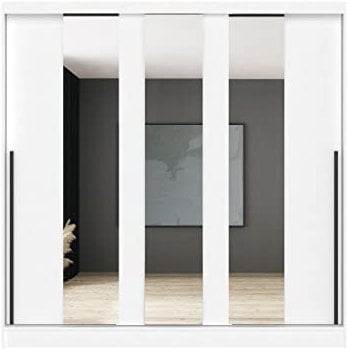 Oggi Armario Aris de 3 Puertas con 3 Espejos sin cajones 6 estantes Ancho 204 cm Alto 205 cm Moderno con Tablero Laminado para salón Dormitorio Estudio Blanco