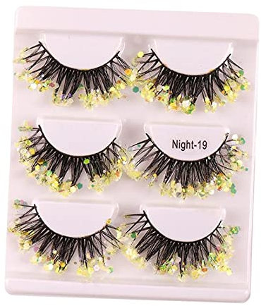 Amagogo 3 Paar leuchtende falsche Wimpern, Glitzerwimpern, Make-up, lustige Wimpern, dekorative, weiche, dramatische Falschwimpern für, GELB