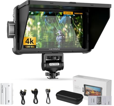VILTROX DC-550 Kamera Field Monitor 1200Nit 5.5 Zoll 4K HDMI Camera Monitor mit Akku,Full HD 1920x1080 IPS,5.5 Inch 3D LUT mit Sonnenschutzhaube,Aufbewahrungstasche für Sony Canon Nikon DSLR Kameras