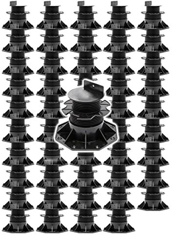 XPOtool Lot de 50x Plots de terrasse – Charge 2700 kg – Hauteur réglable 60-128 mm – en PP – Pieds de Support pour Lames Dalles Lambourdes