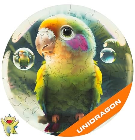 UNIDRAGON Original Wooden Jigsaw Puzzle - Bubblezz Parrot, 30 pieces, 9.8х 9.8 (25 х 25 cm), Baby Toy, Gift For Girls and Boys, Wooden Baby Toys, Wooden Puzzle