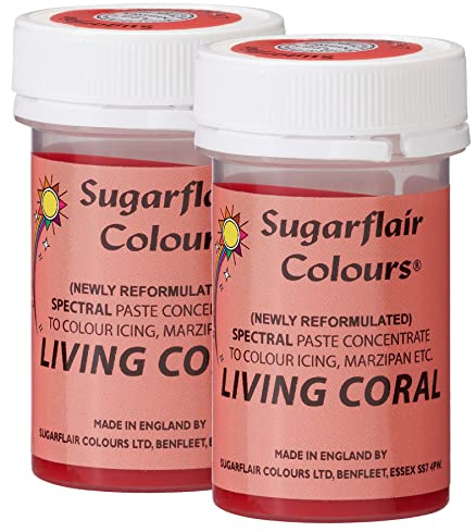 Sugarflair Spectral Living Coral Food Colouring Paste, Highly Concentrated for Use with Sugar Pastes, Buttercream, Royal Icing or Cake Mix, Vibrant Colour Dye - 25g (Pack of 2)