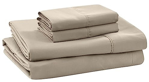 Modern Threads - Set di lenzuola in morbida microfibra a tinta unita, include lenzuolo da sopra, lenzuolo con angoli con tasche profonde e federe, per letto king size, color tortora