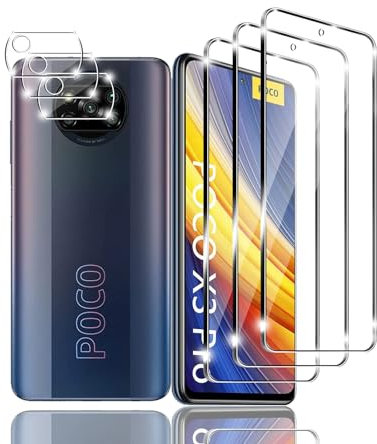 Kziwii 3+3 Piezas Protector Pantalla para Xiaomi poco X3 pro Cristal Templado, 3 Piezas Vidrio Templado y 3 Piezas Protector de Lente de Cámara, Dureza 9H, Antihuellas, Antiarañazos